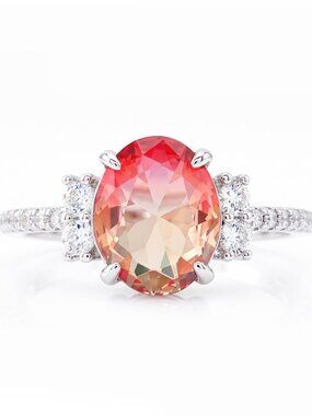 Oval cut peach anf pink gemstone ring, 925 Sterling Silver Charmed Aroma
